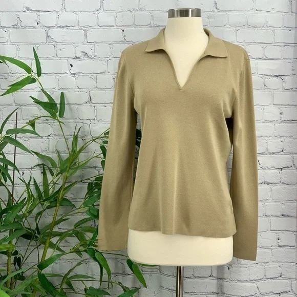 🎉Charter Club Tan Long Sleeve Collared Top🎉 - Picture 1 of 5